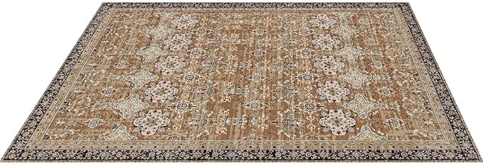 VEVOR 8 x 10 Area Rug, Washable Rug Non-Slip and Tear-Resistant Soft Carpet Pet & Child Friendly, Vintage Area Rugs Indoor Mat for Bedroom Living Room Kids Room Office Brown Green