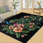 Peacock Peony Rugs for Bedroom - 6x9 Rug, Classic Peacock Peony Area Rugs for Living Room, Teal Turquoise Carpet, Floral Plant Washable Area Mat, Aesthetics Carpet - Peafowl Home Decor & Gifts