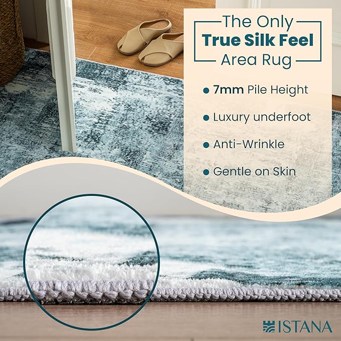 Istana 9x12 Area Rug - Blue 9 x 12 Area Rugs for Living Room - Foldable 9x12 Rugs for Bedroom/Living Room Rug - Stain Resistant Washable Rugs - Eco-Friendly Area Rugs