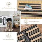 Black and Khaki Striped Rugs 3x5, Outdoor Cotton Hand Woven Front Door Mat,Washable Reversible Layered Door Mats, Foldable Front Porch Rug for Entryway/Home Entrance/Farmhouse