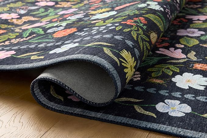 Loloi Rifle Paper Co. Canopy Collection CNP-04 Black 5'-0" x 5'-0" Round Accent Rug