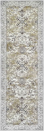 KILOCOCO Hallway Runner 2.6x14 Runner Rug Printed Vintage Floral Washable Rugs Kitchen Runners Soft Non-Slip Low Pile Rubber Backed Runners for Laundry Room Distressed Boho Rugs, Mossy Taupe