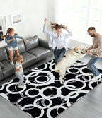 YIHOUSE Black Modern Geometric Area Rug 5x7, Black and White Rug with Abstract Circles,Non-Shedding Washable Rugs for Bedroom, Home Office and Small Living Room