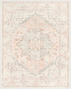 LIVEBOX Pink Area Rug 8x10 - Large Oriental Floral Living Room Rugs Accent Rug for Bedroom, Non-Slip Retro Medallion Carpet Print Distressed Rugs for Dining Room Office (Pink/Peach)