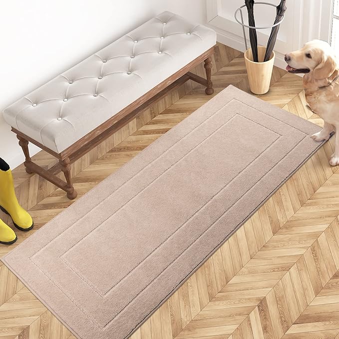 PURRUGS Dirt Trapping Door Mat 24" x 59", Non-Slip/Skid Machine Washable Entryway Rug, Dog Doormat, Super Absorbent Welcome Mat for Muddy Wet Shoes and Paws, Beige
