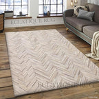 Premium Rectangular Rug Cowhide Leather Stylish Non Slip Chevron Patchwork Area Rug for Living Room,Home Décor and Entryway Floor Carpet (Beige-4 x 6 ft)