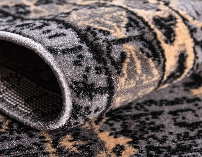 Unique Loom Taftan Collection Border Geometric Tribal Inspired Design Area Rug (9' 10 x 13' 0 Rectangular, Gray/ Black)