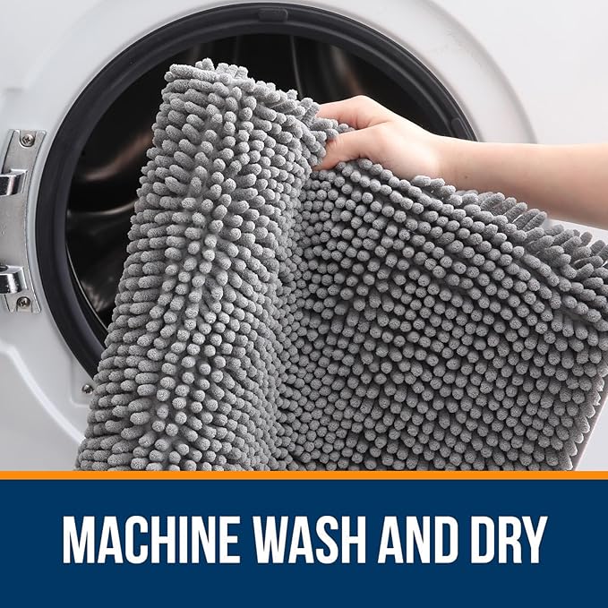 OLANLY Bathroom Rugs 36x24, Extra Soft Absorbent Chenille Bath Rugs, Rubber Backing Quick Dry, Machine Washable Bath Mats for Bathroom Floor, Tub and Shower, Home Decor Accessories, Grey