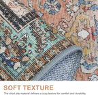 Area Rugs 8x10 Clearance Washable Boho Rug for Bedroom Living Room, Non Slip Thin Low Pile Chenille Carpet for Dining Room,Vintage Farmhouse, Terracotta/Blue