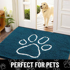 Smiry Dog Door Mat for Muddy Paws, Absorbent Dirt Trapper Non Slip Quick Dry Washable Chenille Mat for Mud Dogs, Entry Rug for Indoor and Outdoor (30x20 Inches, Atlantic Blue and White)
