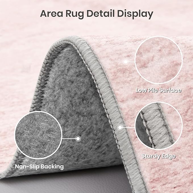 Valenrug Washable Rugs 6x9 - Non Slip 6x9 Area Rugs for Living Room, Stain Resistant Area Rugs for Bedroom, Foldable Machine Washable Area Rug(6'x9', Light Pink)