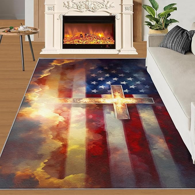 5x8 American Flag Kids Rug - Stars Stripes Dining Room Rug, Independence Day Area Rugs Indoor Modern Rugs for Bedroom Hardwood Floors Teen Room