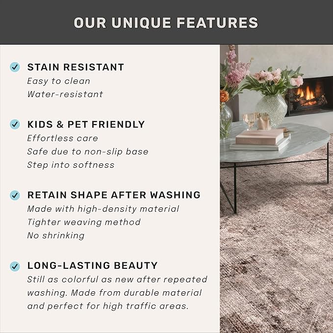 Farmhouse 2x6 Hallway Runner Rug Non Slip, Machine Washable Red Brown Rugs for Kitchen, Bathroom, Entrance Indoor, Low Pile & Soft Stain Resistant Terracotta Carpet