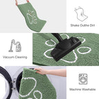 Smiry Dog Door Mat for Muddy Paws, Absorbent Dirt Trapper Non Slip Quick Dry Washable Chenille Mat for Mud Dogs, Entry Rug for Indoor and Outdoor (24x16 Inches, Olive Green and White)