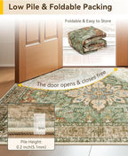 Area Rugs 3'x6' Washable Non-Slip, Floral Vintage Distress Print Pattern Medallion Carpet for Living Room Bedroom Dining Room, Brick Red Rust Neutral Brown Burnt Orange Green