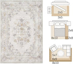 jinchan Vintage Floral 6x9 Area Rug for Living Room - Machine Washable Distressed Design Soft Throw Rug Ultra-Thin Non-Slip Large Carpet for Bedroom Nursery Dining Room Home Office (6x9ft, Light Grey)