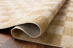 Loloi Chris Loves Julia Calvin Collection CLV-01 Wheat/Ivory 2'-7" x 10'-0" Runner Rug Checkered Neutral Soft Living Room Bedroom Carpet
