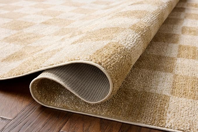 Loloi Chris Loves Julia Calvin Collection CLV-01 Wheat/Ivory 7'-10" x 10' Area Rug Checkered Neutral Soft Living Room Bedroom Carpet