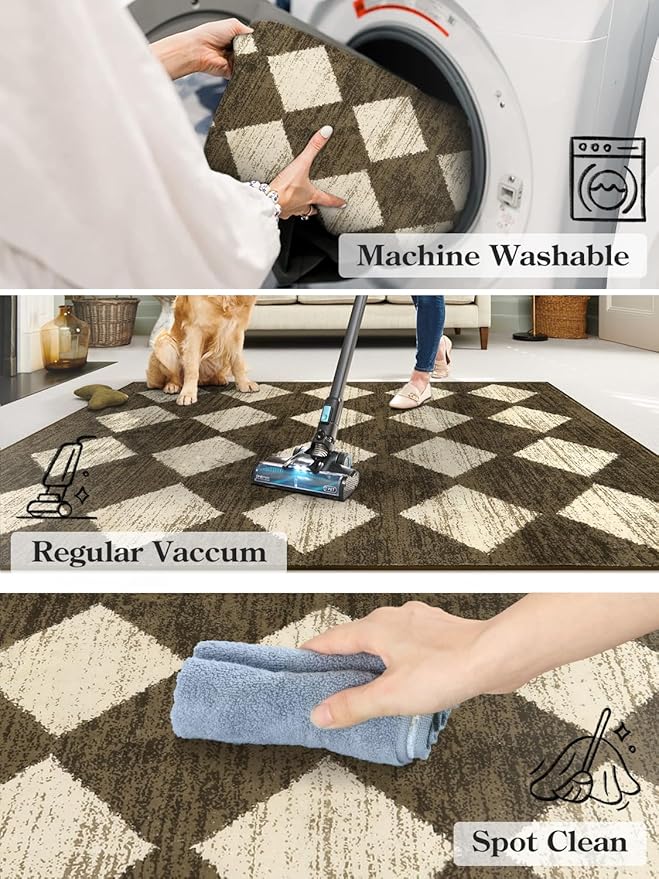 Lahome Runners for Hallways with Rubber Backing, Kitchen Runner Rugs Non Skid Washable Bathroom Rugs Runner, Moroccan Trellis Non Slip Bedroom Carpet Runners for Entryway Powder Room, 2x8 Brown