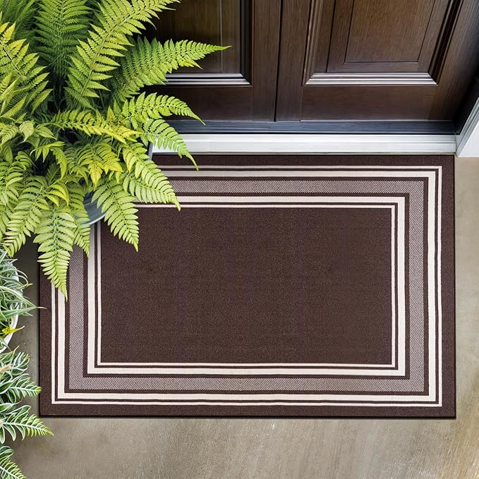 Beverly Rug Non Slip Area Rugs 2x3 Modern Bordered Non Skid Rubber Backing Soft Entryway Rug for Living Dining Room Easy to Clean Non Shedding Kitchen Bedroom Indoor Carpet 2 x 3 Brown