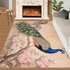 Peacock Peony Area Rug 4x5-4x5 Rug, Classic Peacock Peony Rugs for Living Room, Floral Animal Carpet, Peafowl Feather Washable Area Rugs for Bedroom, Aesthetics Carpet - Peafowl Home Decor & Gifts