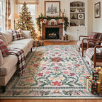 Wonnitar Christmas Rug for Living Room, Christmas Home Decor 8x10 Washable Rug, Ultra-Thin Soft Holiday Floral Print Non Slip Winter Indoor Carpet for Bedroom Kids Room Xmas Dining Room