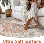 jinchan Area Rug 8x10 Vintage Washable Living Room Rug Floral Medallion Non Slip Thin Floor Cover Retro Classic Soft Boho Farmhouse Carpet for Bedroom Dining Room Kitchen Brick Red