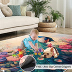 Peacock Peony Rug 5x6-5x6 Rug, Classic Peacock Peony Area Rugs for Bedroom, Teal Turquoise Rugs for Living Room, Peafowl Washable Mat, Malachite Green Feather Carpet - Peafowl Home Decor & Gifts