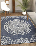 CAMILSON Outdoor Rug 8x10 Modern Area Rugs for Indoor and Outdoor Patios and Porches - Waterproof, Washable, Non-Shedding, Easy-to-Clean Outside Carpet (8 x 10, Medallion - Blue/White)