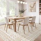 5x7 Area Rug Living Room: Washable Boho Geometric Moroccan Rug Neutral Modern Farmhouse Indoor Soft Non Slip Ultra Thin Printed Pattern Carpet for Dining Room Bedroom Nursery Home (BeigeBrown, 5'x7')