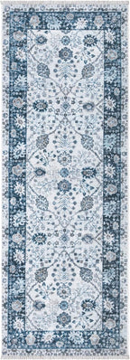 Bloom Rugs Caria Washable Non-Slip 12 ft Runner - Navy Blue Traditional Bordered Runner for Entryway, Hallway, Bathroom, and Kitchen - Exact Size: 2'6" x 12'