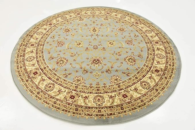 Unique Loom Voyage Collection Traditional Oriental Classic Intricate Design Area Rug (6' 0 x 6' 0 Round, Light Blue/Gold)