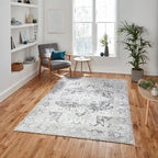 Fame Living Faded Oushak Rug, Turkish Vintage Floral Pastel Large Oversized Area Rugs for Living Room Dining Bedroom Kitchen Bathroom Nursery (848CrNv, 2' x 3')