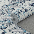 Easy-Going Area Rug 5x7 Washable Boho Rugs for Living Room Non-Slip Bedroom Rug Low Pile Lightweight Floral Print Vintage Throw Rug for Dining Room Kitchen Home Office Carpet, Blue Cream