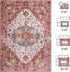 Washable Area Rugs 3x5, Low Pile Super Soft Carpet, Vitnage Distressed Rug for Bedroom, Living Room, Dining Room, Non-Slip, Low Pile, Blue, Plum