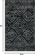 Wonnitar Moroccan 3x5 Rug, Black Washable Small Rug for Bedroom, Non-Slip Geometric Tribal Entry Throw Mat, Boho Farmhouse Rustic Soft Low Pile Area Rug for Bathroom Dining Guest Room (Black,3'x5')