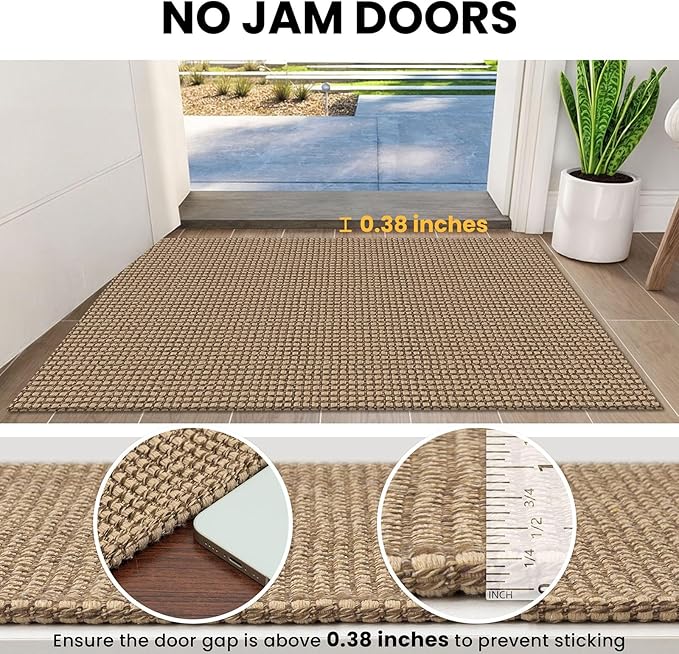 IOHOUZE Washable Runner Rug 3x8 Non Slip Rubber Backed Wide Hallway Runner Entryway Runner Indoor, Woven Kitchen Rugs Cotton Floor Carpet for Hall Entrance Bedroom, Orange/Tan/Brown