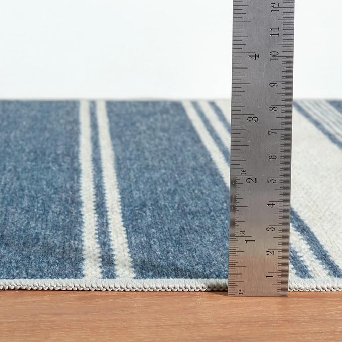 Dash & Albert Bowman Stripe Blue Machine Washable Rug, 4 X 6 Feet, Blue Stripe Pattern