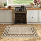 Small Area Rug 2x3 Modern Checkered Entry Rug Solid Color Scalloped Kitchen Rugs Washable Bedroom Doormat Non Slip Stain Resistant Bordered Throw Carpet for Living Room Nursery Laundry, Taupe