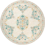 jinchan Round Rug 6ft Area Rugs Vintage Floral Distressed Design, Machine Washable Soft Non-Slip Low-Pile Ultra-Thin Circle Rug for Bedside Living Room Dining Room Bedroom (6' Round, Apricot Multi)