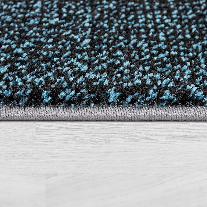 Paco Home Modern Area Rug Bordered with Geometric Pattern Turquoise Grey with Contour Cut, Size: 5'3" x 7'7"