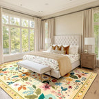 Floral 6x9 Area Rug Machine Washable Soft Print Boho Carpet Non Slip Doormat Low Pile Flower Area Rugs for Living Room Bedroom Nursery Kitchen Dining Room Indoor-Ivory/Yellow