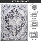 Washable Area Rug 3x5, Low Pile Super Soft Carpet, Vitnage Distressed Rug for Bedroom, Living Room, Dining Room, Non-Slip, Low Pile, Black