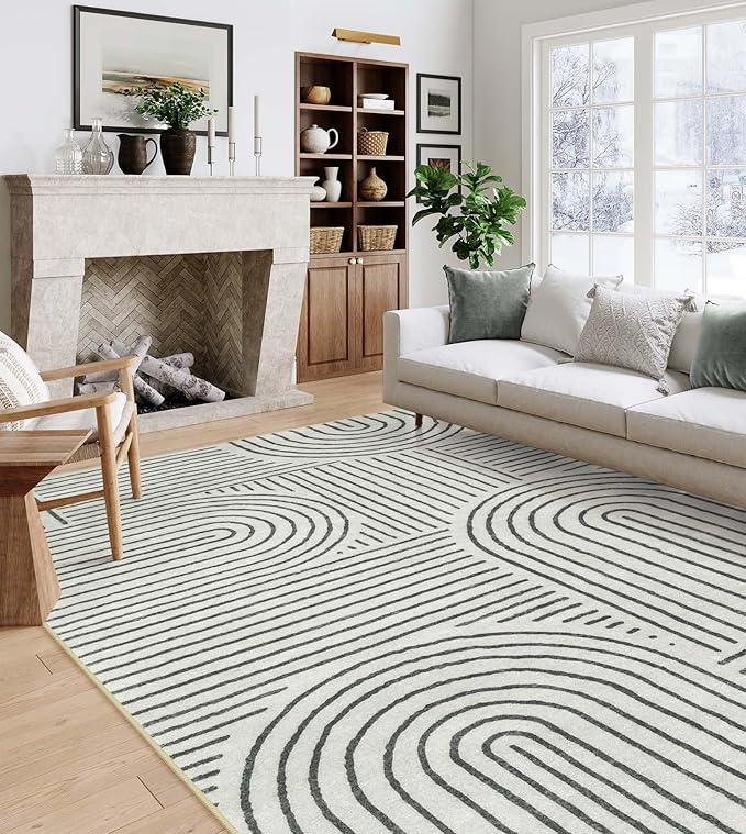 Lahome Abstract 10x14 Area Rugs for Living Room Bedroom, Soft Large Washable Rugs, Ultra-Thin Non-Slip Modern Dining Room Rug Non-Shedding Accent Carpet for Office, Grey/Beige