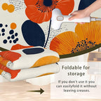 Boho Orange Flowers Autumn Carpet for Living Room, 5x7 Non-Slip Washable Low Pile Abstract Design Rug, Space Saving Area Rug for Bedroom, Dining Room