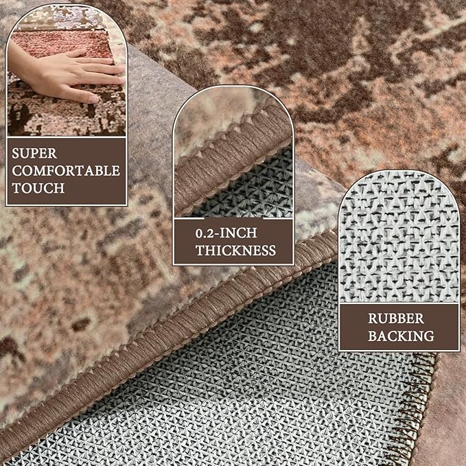 LOCHAS Washable Runner Rugs for Hallway, 2x6 Non Sip Soft Rug for Bedroom Entryway Kitchen Laundry Room, Long Abstract Carpet for Indoor Floor Bedside, Geometric Vintage Home Decor, Pet & kid Friendly