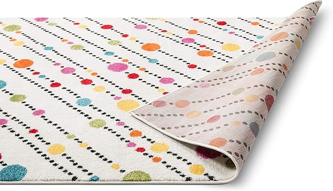 Well Woven Modern Rug Dandy Dots Stripes Ivory 3'3'' x 5' Accent Area Rug Entryway Bright Kids Room Kitchn Bedroom Carpet Bathroom Soft Durable Area Rug