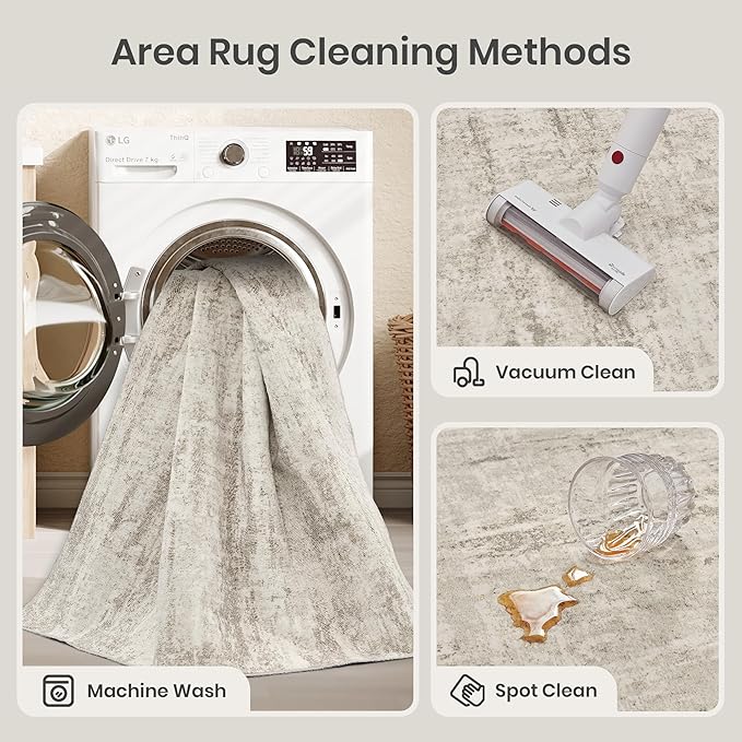Valenrug Washable Rug 3x5 - Stain Resistant 3x5 Area Rugs for Living Room, Non Slip Backing Printed Rugs for Bedroom, Folable Area Rug(Beige,3'x5')