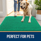 OLANLY Dog Door Mat for Muddy Paws 44x24, Absorbs Moisture and Dirt, Absorbent Non-Slip Washable Doormat, Quick Dry Chenille Mud Mat, Entry Indoor Entryway Carpet for Inside Floor, Emerald Green