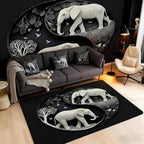 Elephant Large Area Rug 5x7 Bohemian Style Living Room Rug | Antique Decor Yin and Yang Rugs for Bedroom, Western Animals Carpet Indoor Floor Mat,Black Grey Beige